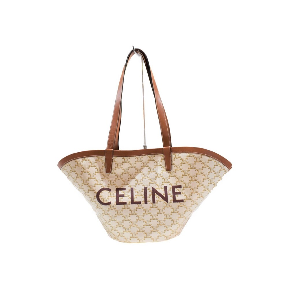 Celine Cuffin Bag Tote Brown Leather Shoulder Triomphe Beige Tan - Picture 2 of 7